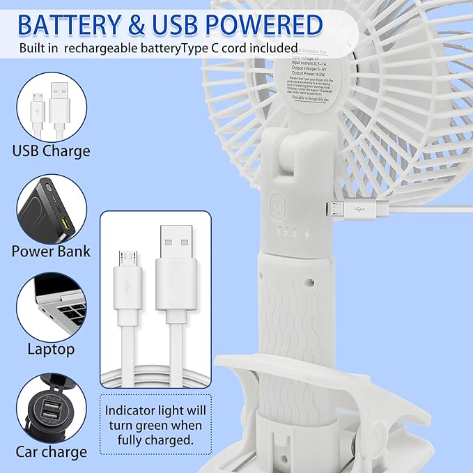 Mini USB Fan, 4-in-1 Fan with Clip, 3 Speeds Table Fan, 360° Rotation, Rechargeable Portable Handheld Fan, Quiet Clamp Fans for Home, Office, Outdoor