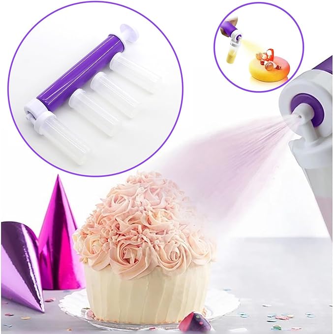 Manual airbrush for cakes, DIY baking, cake, airbrush pump with 4 tubes for cupcakes, cookies and desserts