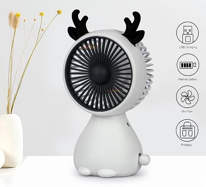 Fiddlerz Cute Mini Fan Handheld & Portable USB Rechargeable Fan with 2 Adjustable Speeds for Indoor Outdoor