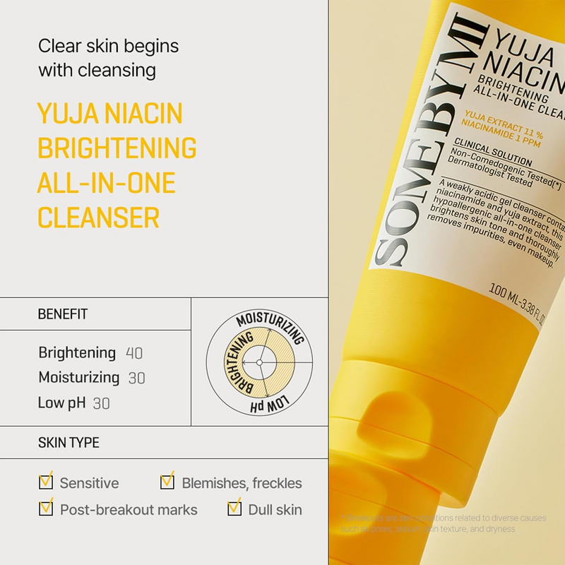 SOME BY MI Yuja Niacin Brightening All-In-One Cleanser with Yuja Extract & Niacinamide - Deep Cleansing for Radiant Skin