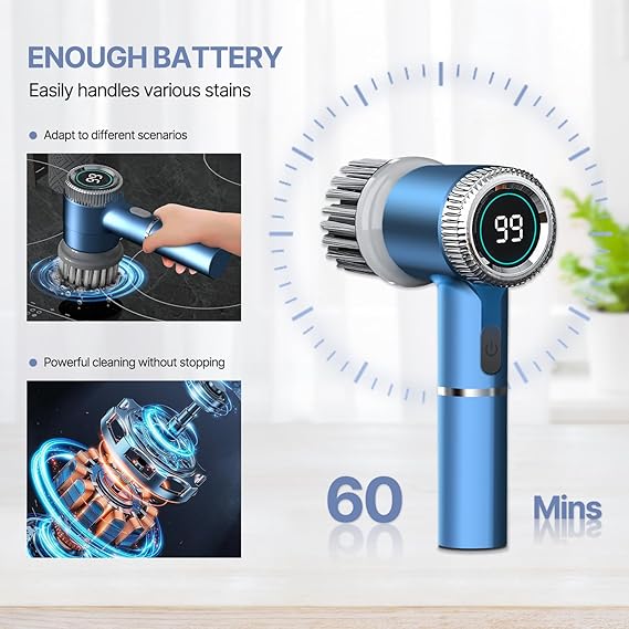 Cleaning Brush Electric Spin Scrubber,Kitchen Bathroom Cleaning Tile Floor Tub Shower Power Scrubber with 5 Replaceable Brush Heads and 3 Speeds Adjustable