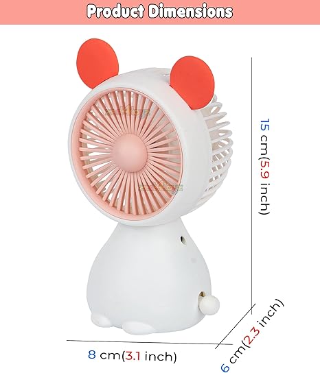 Fiddlerz Cute Mini Fan Handheld & Portable USB Rechargeable Fan with 2 Adjustable Speeds for Indoor Outdoor