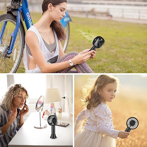 uper Mini Handheld Fan, Small Personal Portable Fan with Removable Base, USB Rechargeable Battery Operated Hand Held Fan with 3 Speeds for Women Men Kids Indoor, Outdoor, Makeup, Travel(Black)