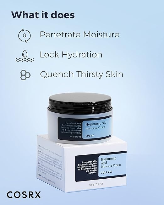 COSRX Hyaluronic Acid Moisturizing Cream, Long-lasting Hydration, Rich Moisturizer for Sensitive Skin 3.52 oz / 100g, Korean Skin Care