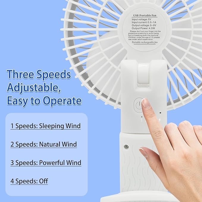 Mini USB Fan, 4-in-1 Fan with Clip, 3 Speeds Table Fan, 360° Rotation, Rechargeable Portable Handheld Fan, Quiet Clamp Fans for Home, Office, Outdoor