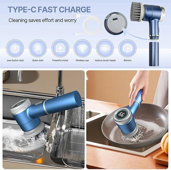 Cleaning Brush Electric Spin Scrubber,Kitchen Bathroom Cleaning Tile Floor Tub Shower Power Scrubber with 5 Replaceable Brush Heads and 3 Speeds Adjustable