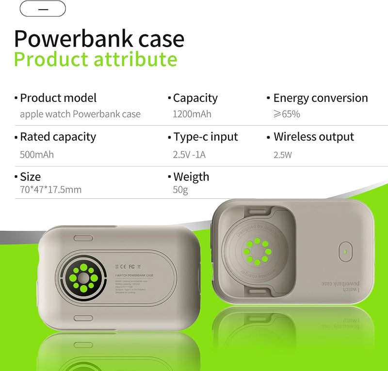 Wireless Charger for Apple Watch, 1200 mAh Portable Power Bank for Apple Watch