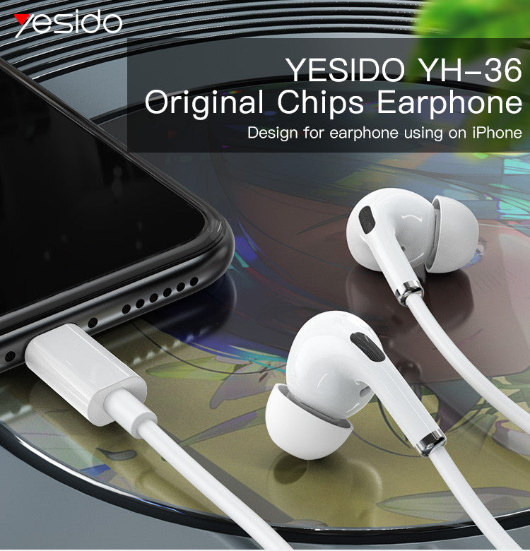 YH36 Earphone for LIGHTNING Original Function: Microphone, Noise Cancelling