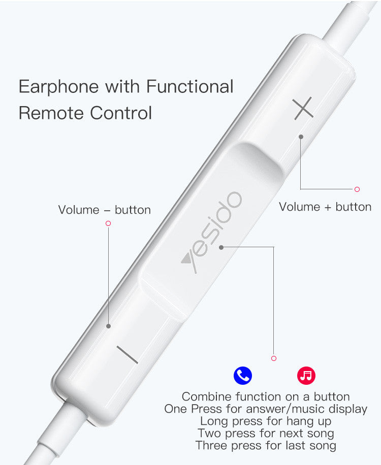 YH36 Earphone for LIGHTNING Original Function: Microphone, Noise Cancelling