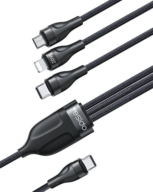 CA89 3 in 1 data cable Nylon + Aluminum Alloy 3 in 1 data cable IP support 20W and data TC and Micro each Max 2Amper Total Max 3.5Amper