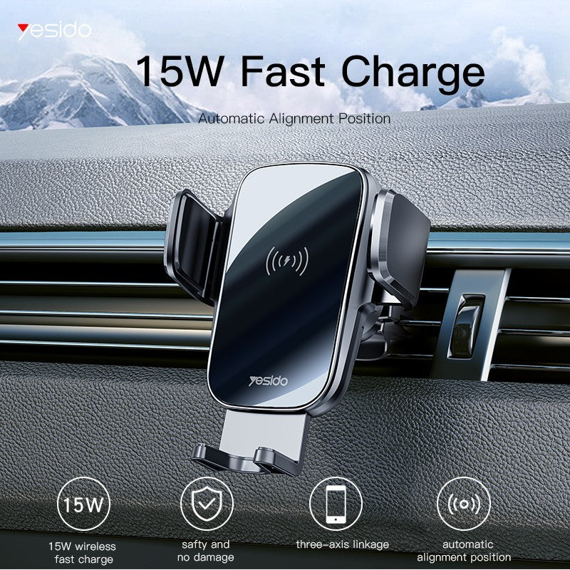 C186 15W wireless charging ABS + PC Suction Cup + Air vent Max 15W Button Switch for clamp arm