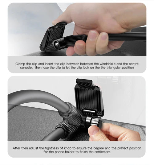 C137 Phone Holder 50Cm Flexible Clamp Arm disposable silicon tape pasting ABS + Aluminum Alloy Auto extending clip by button Dashboard /windshield use