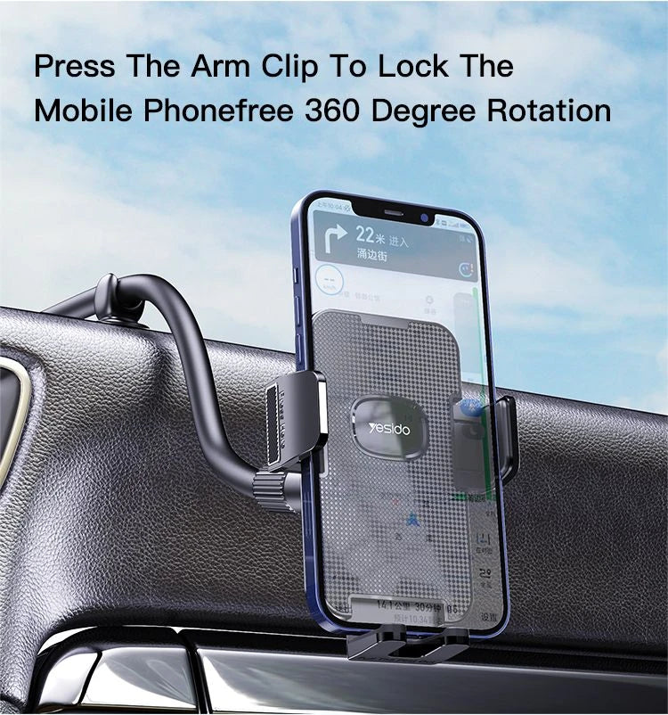 C137 Phone Holder 50Cm Flexible Clamp Arm disposable silicon tape pasting ABS + Aluminum Alloy Auto extending clip by button Dashboard /windshield use