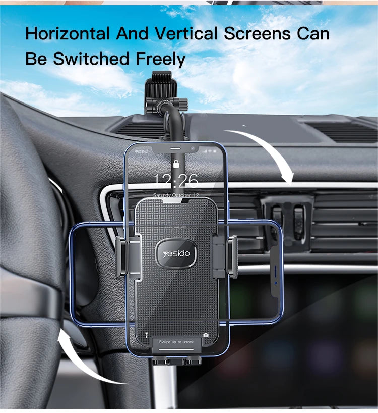 C137 Phone Holder 50Cm Flexible Clamp Arm disposable silicon tape pasting ABS + Aluminum Alloy Auto extending clip by button Dashboard /windshield use