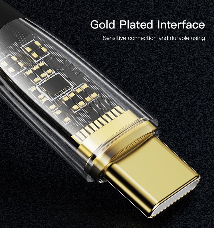 CA103 100W Dual Type - C 1.2M 1.2m TPE+PC transparent gold braided data cable C-C PD-100W