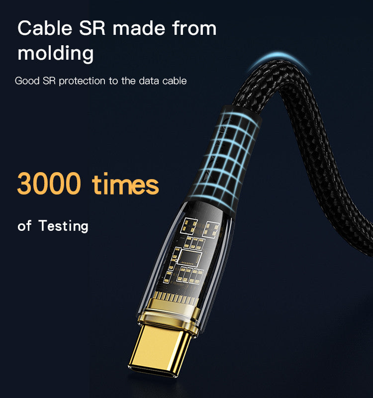 CA103 100W Dual Type - C 1.2M 1.2m TPE+PC transparent gold braided data cable C-C PD-100W