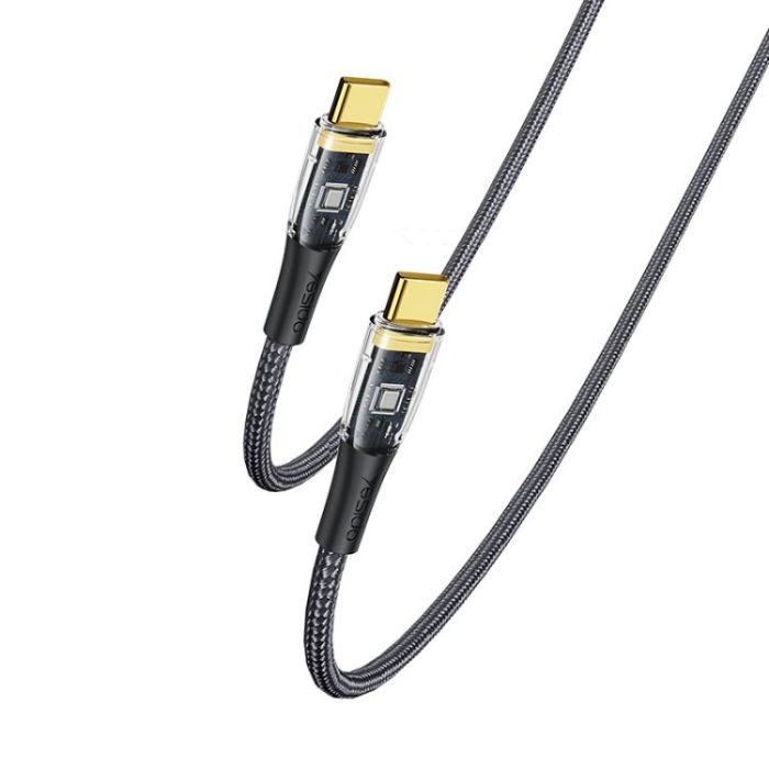 CA103 100W Dual Type - C 1.2M 1.2m TPE+PC transparent gold braided data cable C-C PD-100W