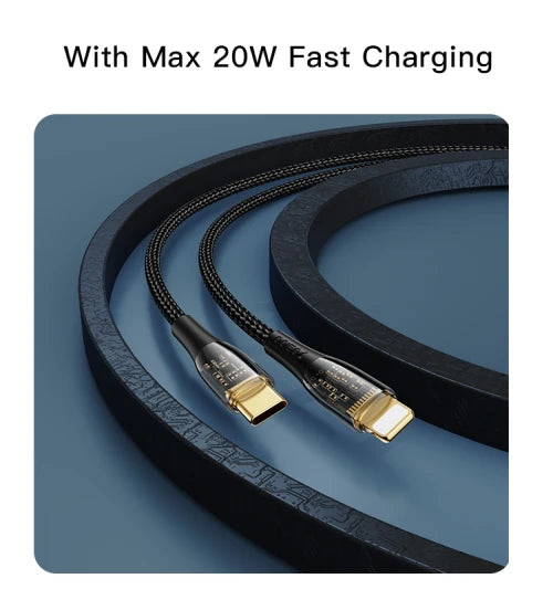 CA101 (27W)  -3A C & Lightning Data cable 1.2M 1.2m TPE+PC transparent gold braided data cable C-Lightning PD-20W Output : 3A