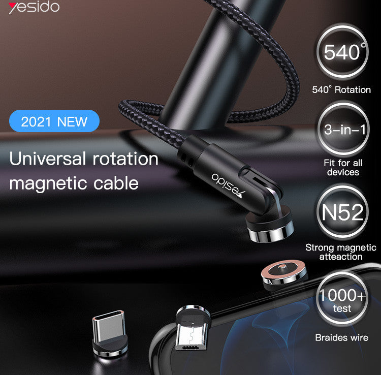 CA68 540°Rotation Magnetic data cable Nylon Braided Cable Compatible: For ALL mobile devices