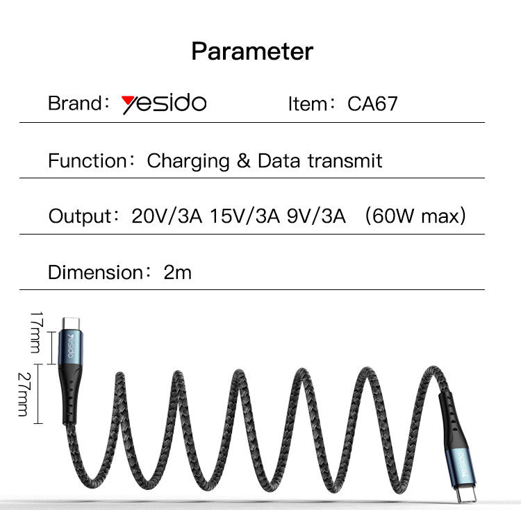 CA67  C TO C 2 Meters / 60W  Material:Nylon Braided +Aluminum Alloy