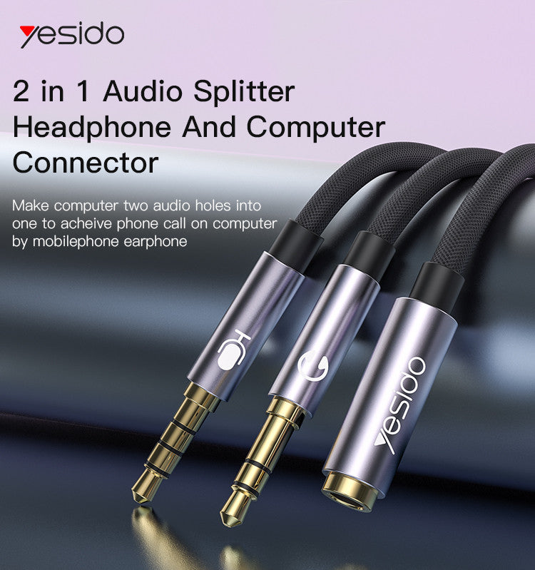 YAU29 Audio Splitter 3.5mm Female to Dual  3.5mm Male Mircophone Headset  Audio cables Lenght:30cm