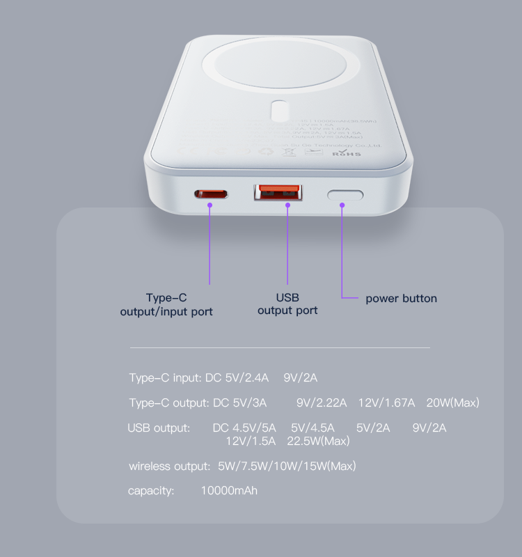 YP45 MAGSAFE POWER  BANK 10000mAh Cell capacity:10000mAh(126280*1)