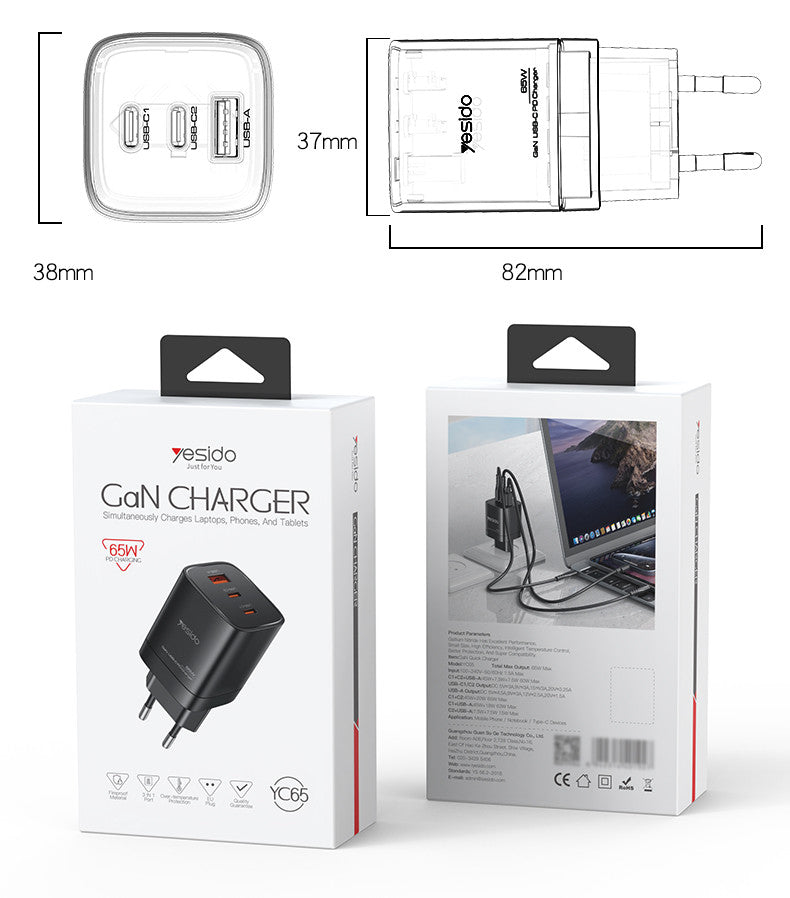 YC84 65W GaN Fast Charge (A+C+C)