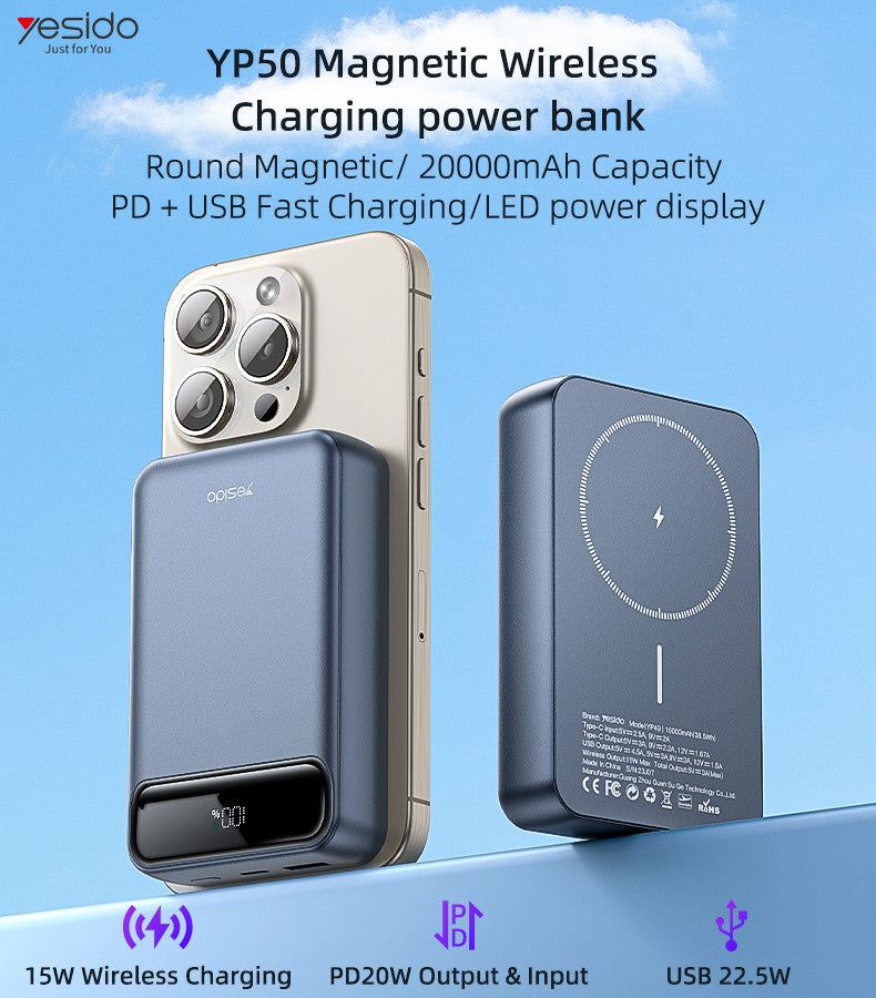 YP50 20000mAh Power Bank 35W Fast Charging 15W For Magsafe magnetic wireless charging 20000mAh Capacity