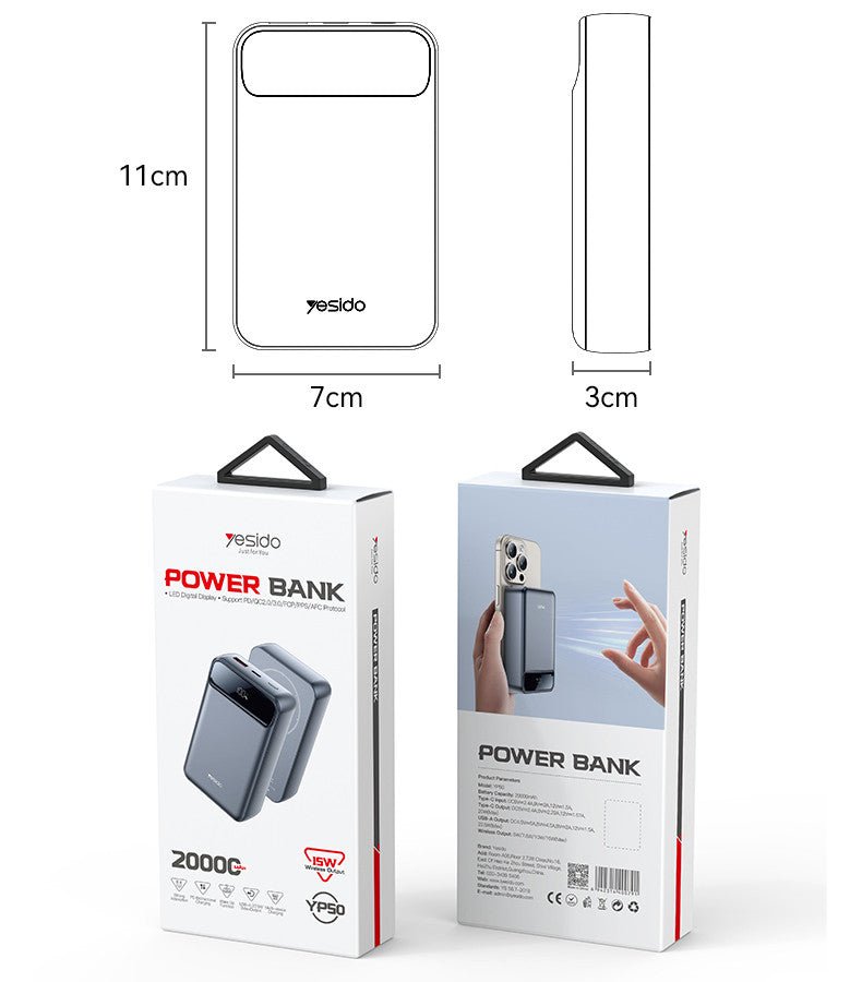 YP50 20000mAh Power Bank 35W Fast Charging 15W For Magsafe magnetic wireless charging 20000mAh Capacity