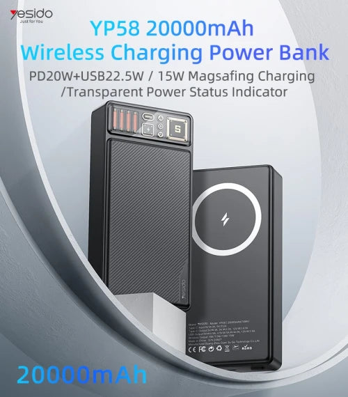 YP58 Magnetic 20000mAh  Power Bank 20000mAh Capacity Max 22.5W Fast Charging