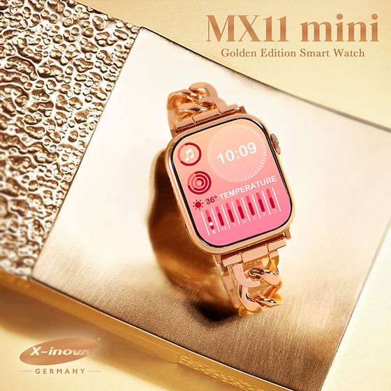 X-Inova MX11 Mini Smart Watch - Supreme Golden Edition, Compact & Stylish