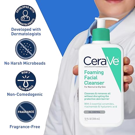 CeraVe Foaming Facial Cleanser | Daily Face Wash for Oily Skin with Hyaluronic Acid, Ceramides, and Niacinamide| Fragrance Free | 16 Fluid Ounce