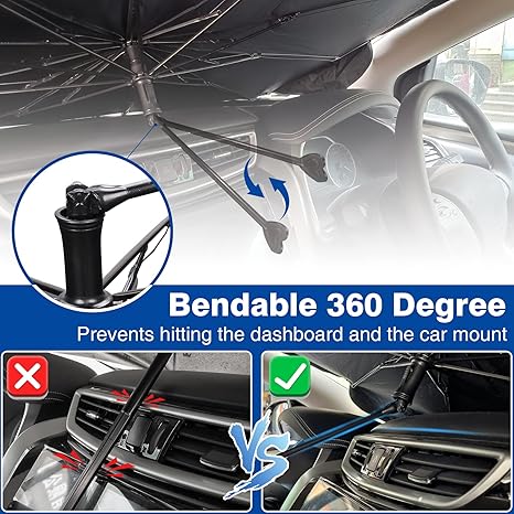 Car Umbrella Sun Shade Cover for Windshield, Vuteehy Compact Reflective Sunshade Shield for Vehicle Front Window Block UV and Heat, Automotive Sun Protection Visor with 360° Rotation Handle (57"X31")