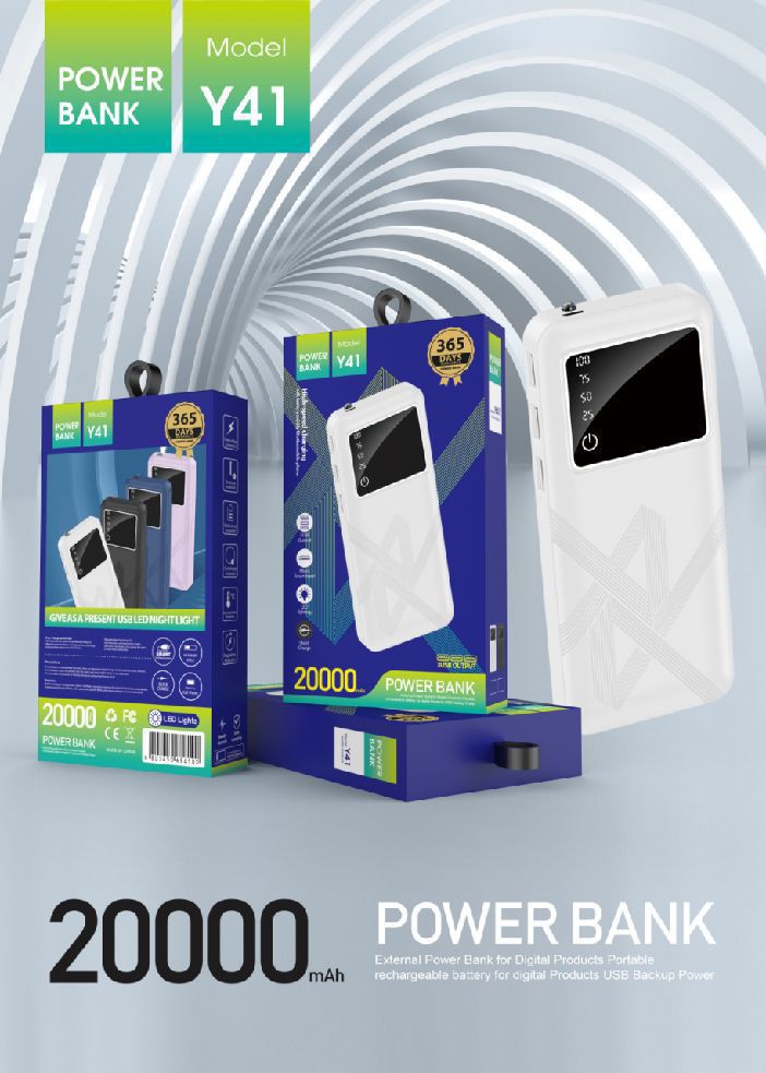 Y41 Power Bank with LED Display & Multiple Outputs