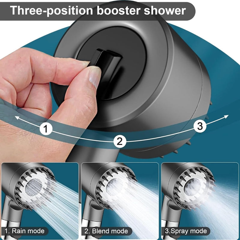 Hand-held Meridian Bath Massage Shower Head Water Bathroom Rainfall Shower High Pressure 3 Modes Shower