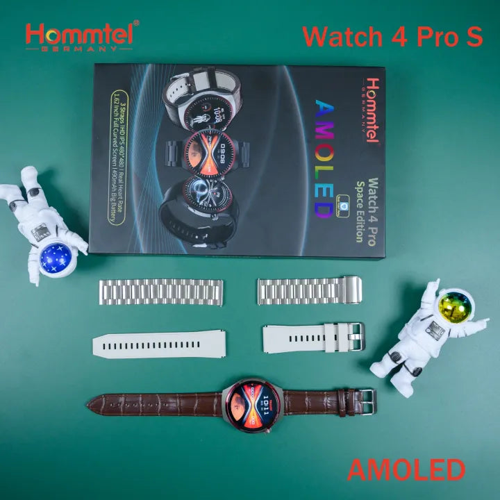 Hommtel WATCH 4 Pro AMOLED Smartwatch with 3 Straps | 1.62" Full HD Screen | Heart Rate & Fitness Tracker | 490mAh Battery