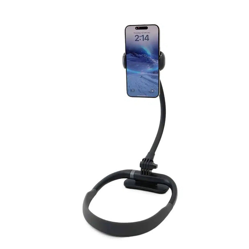 C291 Neck Mounted Lazy Holder made from ABS+PC +Metal Mounting on Neck or table Bendable Clamp Arm for angle 360 degree rotating