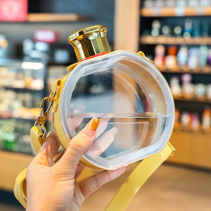 Stylish Transparent Water Bottle with Gold Chain Strap