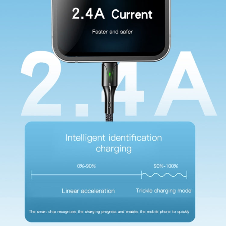 CA98 2.4A LED Display Data cable 2M IOS-TYPEC-MICRO 2m with LED light  TPE+ braided data cable 65 pcs copper wire *2C 16 pcs copper wire *2C PVC+ PP braided OD: 4.0mm Output : 2.4A