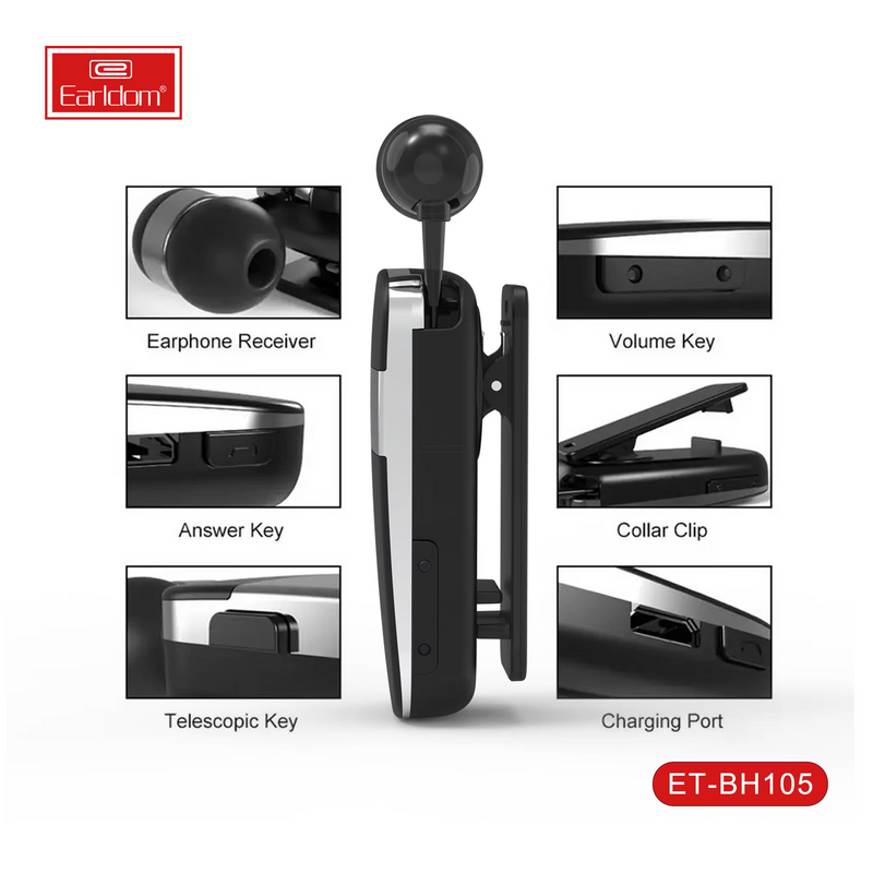 Earldom BH105 Clip-On Wireless Headset - Hands-Free Convenience