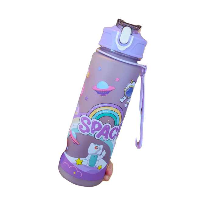 Space-Themed Water Bottle for Kids - Purple with Astronaut Design