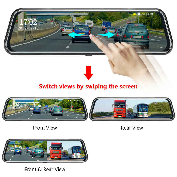 Dual Lens Mirror Dash Cam with 1080P HD Recording - Front and Rear View