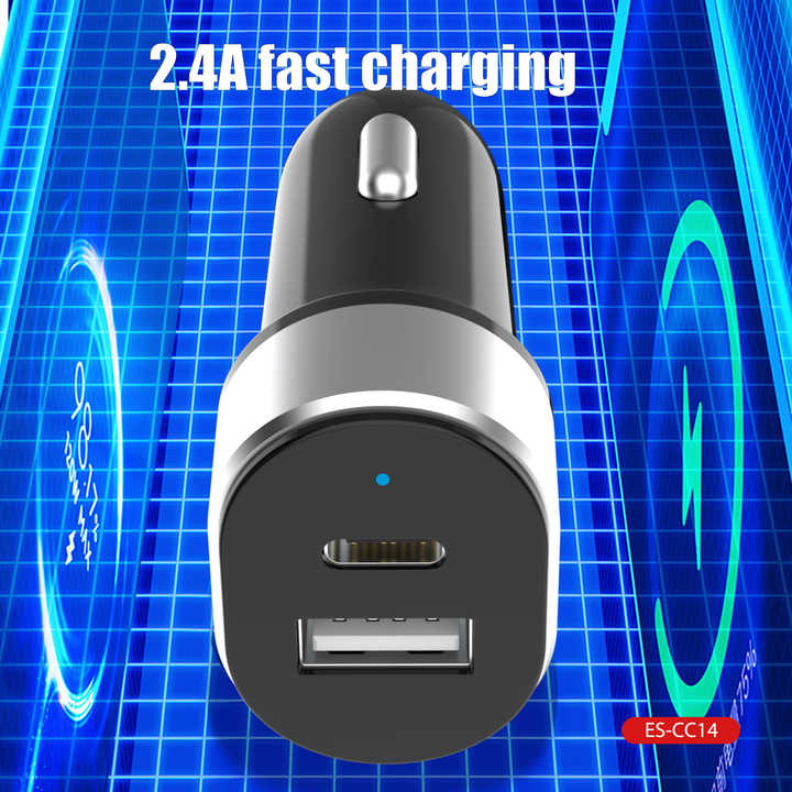 Earldom ES-CC14 PD Quick Car Charger - Dual USB and USB-C Ports for Fast Charging