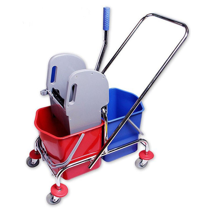 Cleaning trolley double bucket with wringer mop wringer