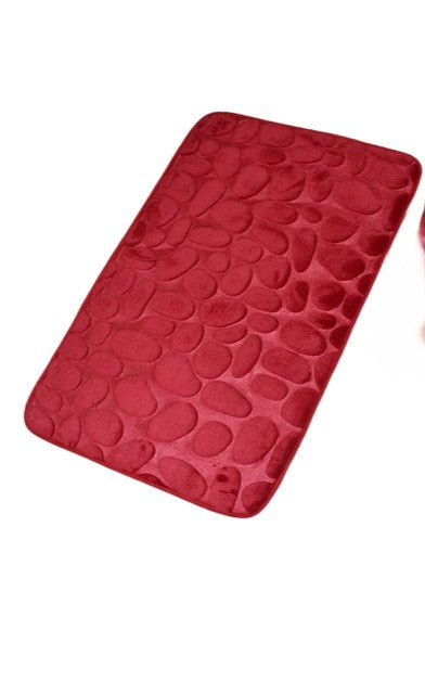 Red Pebble-Patterned Bathroom Mat - Non-Slip, Soft, Absorbent