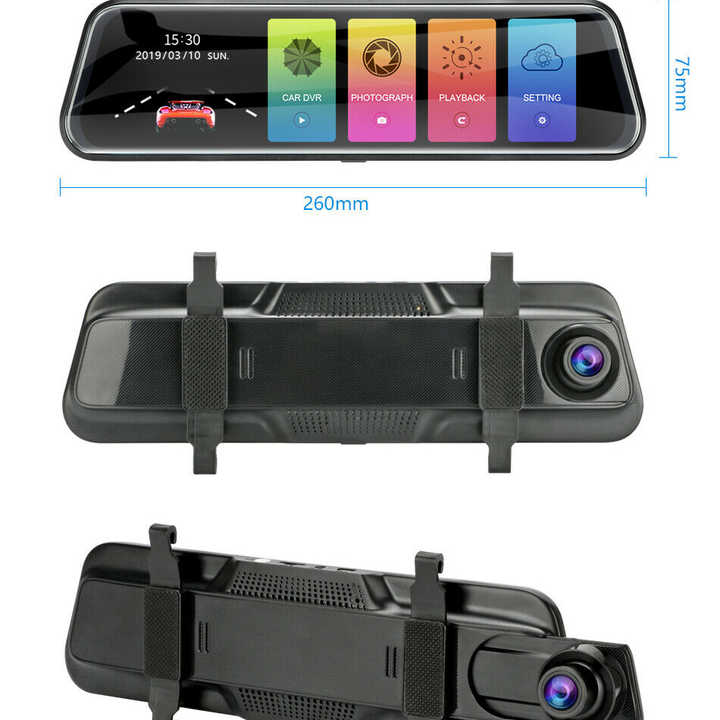 Dual Lens Mirror Dash Cam with 1080P HD Recording - Front and Rear View