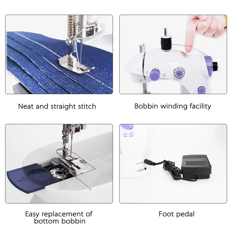 Portable Sewing Machine Mini Electric Household Crafting Mending Overlock with Presser Foot Pedal Beginners