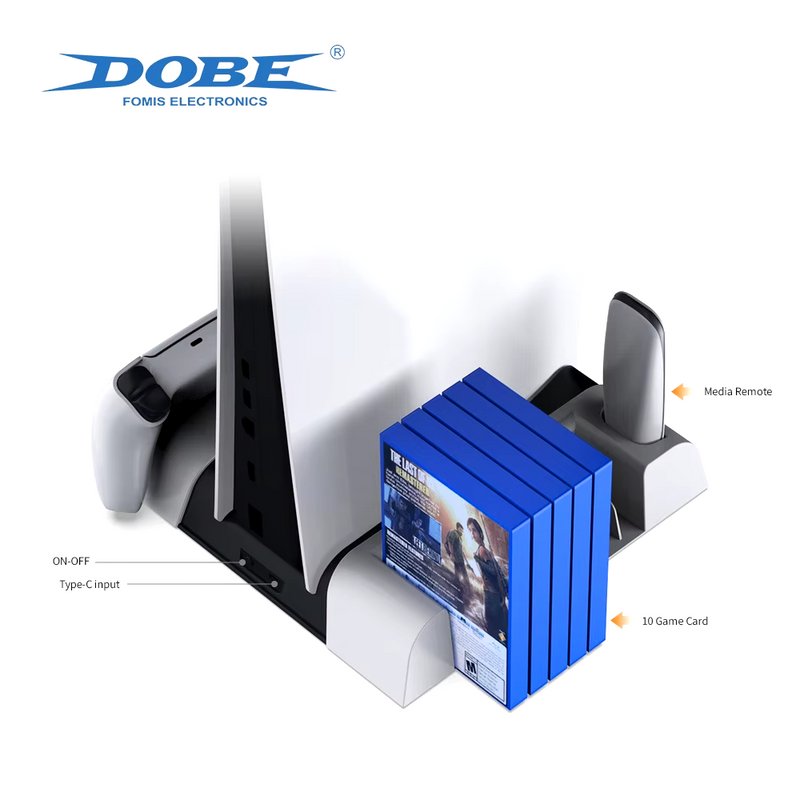 Dobe PS5 Cooling Stand with Dual Controller Charging & Game Disc Storage