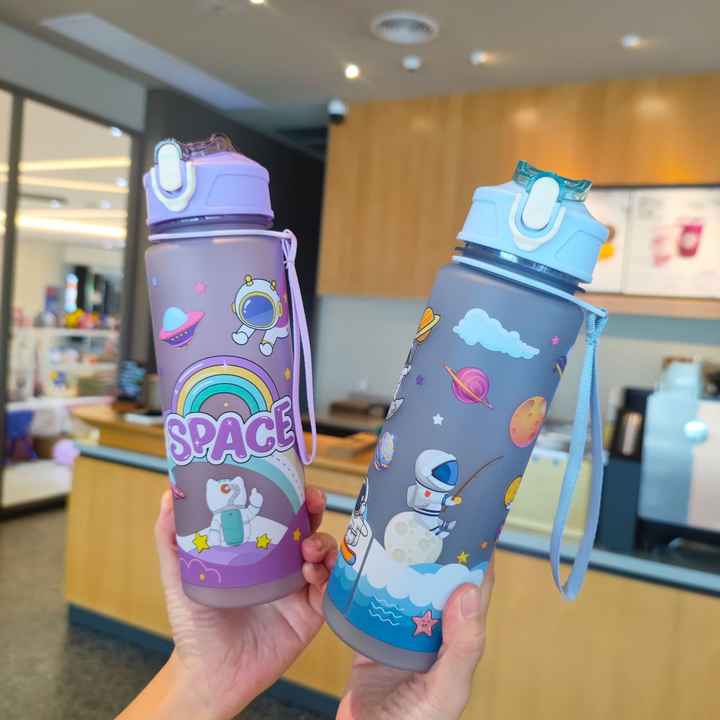 Space-Themed Water Bottle for Kids - Purple with Astronaut Design