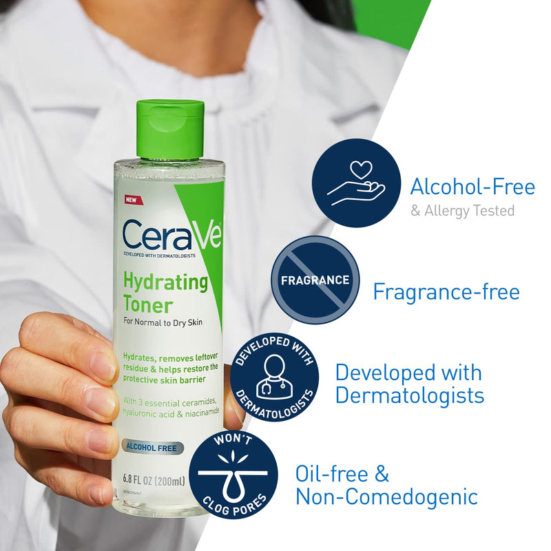 CeraVe Hydrating Facial Toner for Normal to Dry Skin, Alcohol Free Gentle Face Toner, 6.8 fl oz